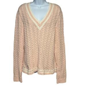 Lauren Ralph Lauren Pink Linen Blend Preppy Cable Knit Cricket Tennis Sweater XL